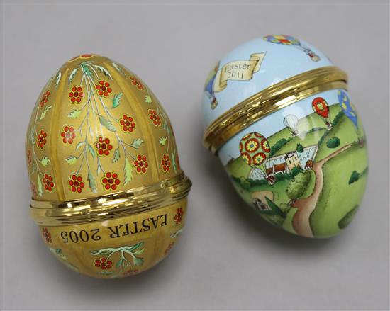 Ten Halcyon Days Enamels Easter Egg boxes 2000-2011 (ex 2006) nine boxed.